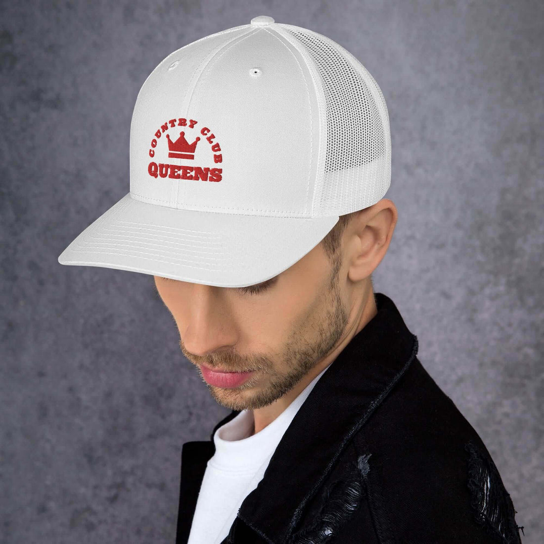 Queens CC Crown Trucker Cap White - Queens Country Club