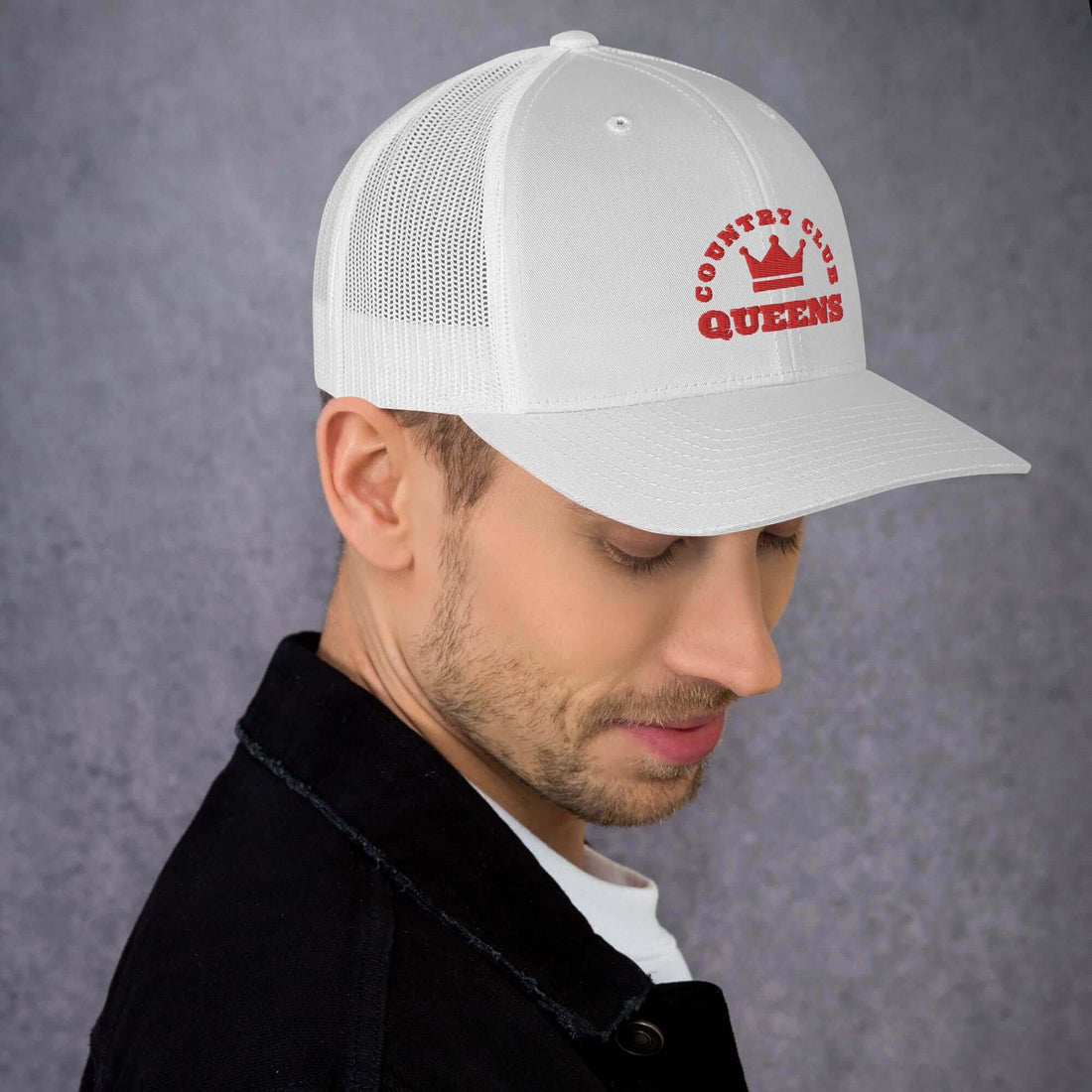 Queens CC Crown Trucker Cap White - Queens Country Club