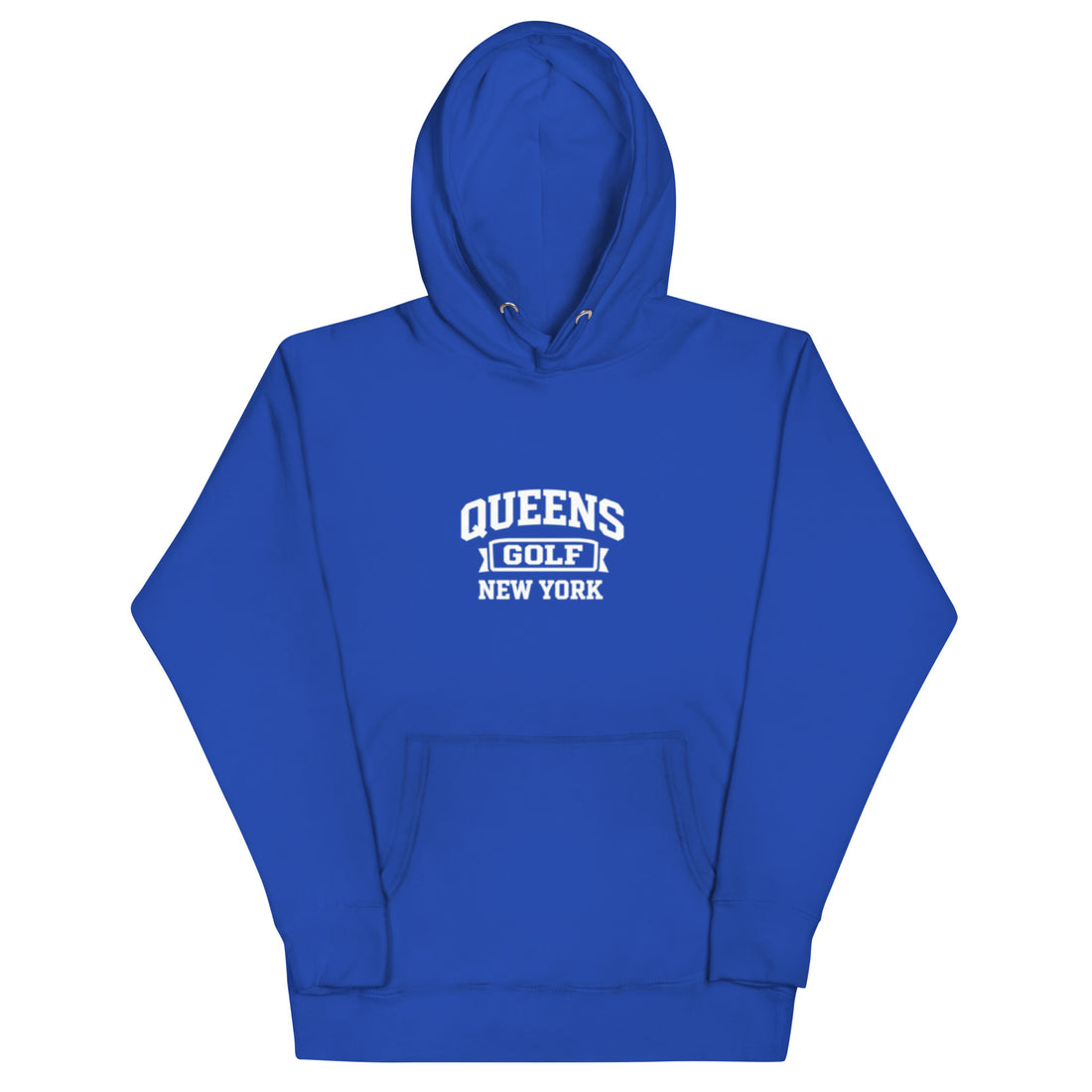  Queens Country Club Queens Golf New York collegiate hoodie with varsity-style golf graphic on front