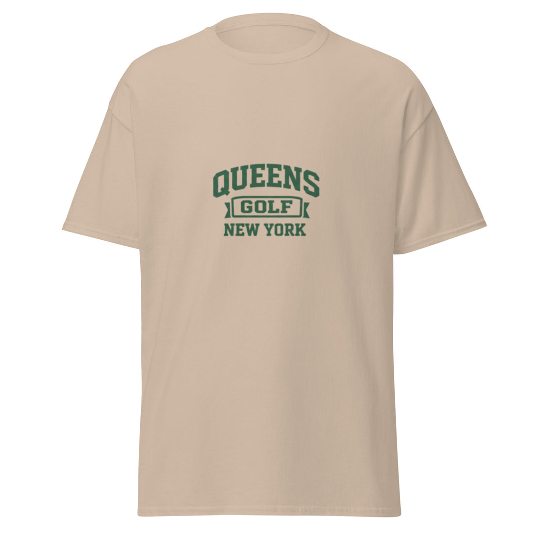   Queens Collegiate Golf Tee by Queens Country Club featuring varsity Queens Golf New York graphic inspired by NYC public golf culture.