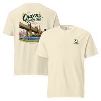 Queensboro Bridge Golf Tee in Ivory – back view, Queens golf apparel by Queens Country Club