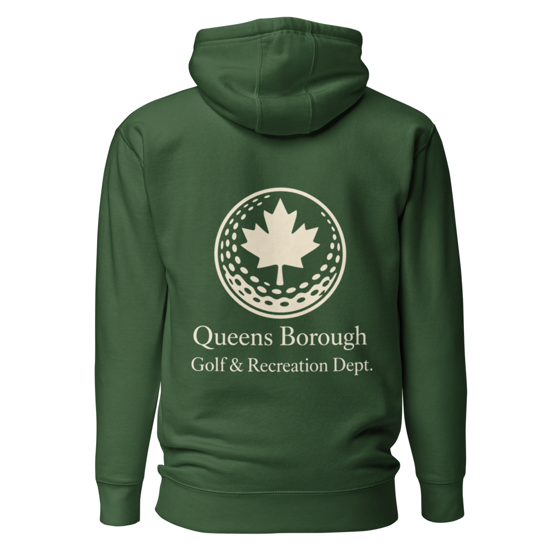 Queens Golf Dept. Hoodie in Green – back view, Queens golf apparel by Queens Country Club
