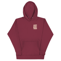 Maroon QCC No More Bogey Hoodie with cream “Never Bogey Again” lettering — front view with small left-chest print, Queens Country Club.