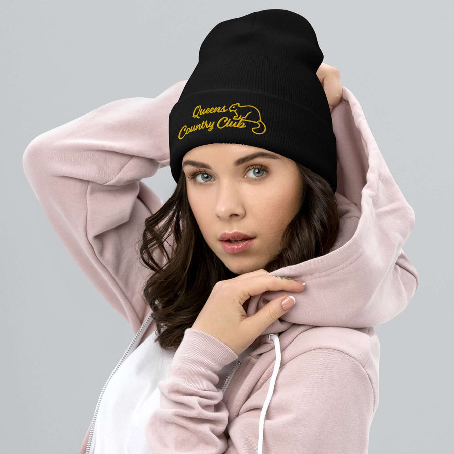 Queens Country Club with Squirrel Embroidery Cuffed Beanie - Queens Country Club