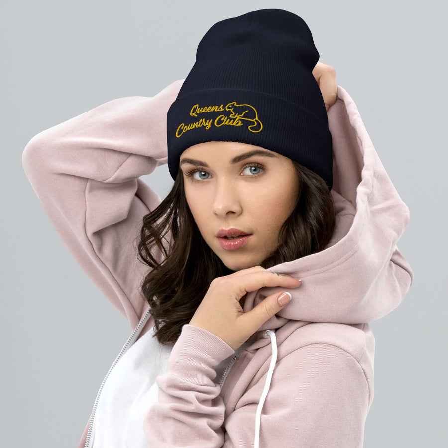 Queens Country Club with Squirrel Embroidery Cuffed Beanie - Queens Country Club