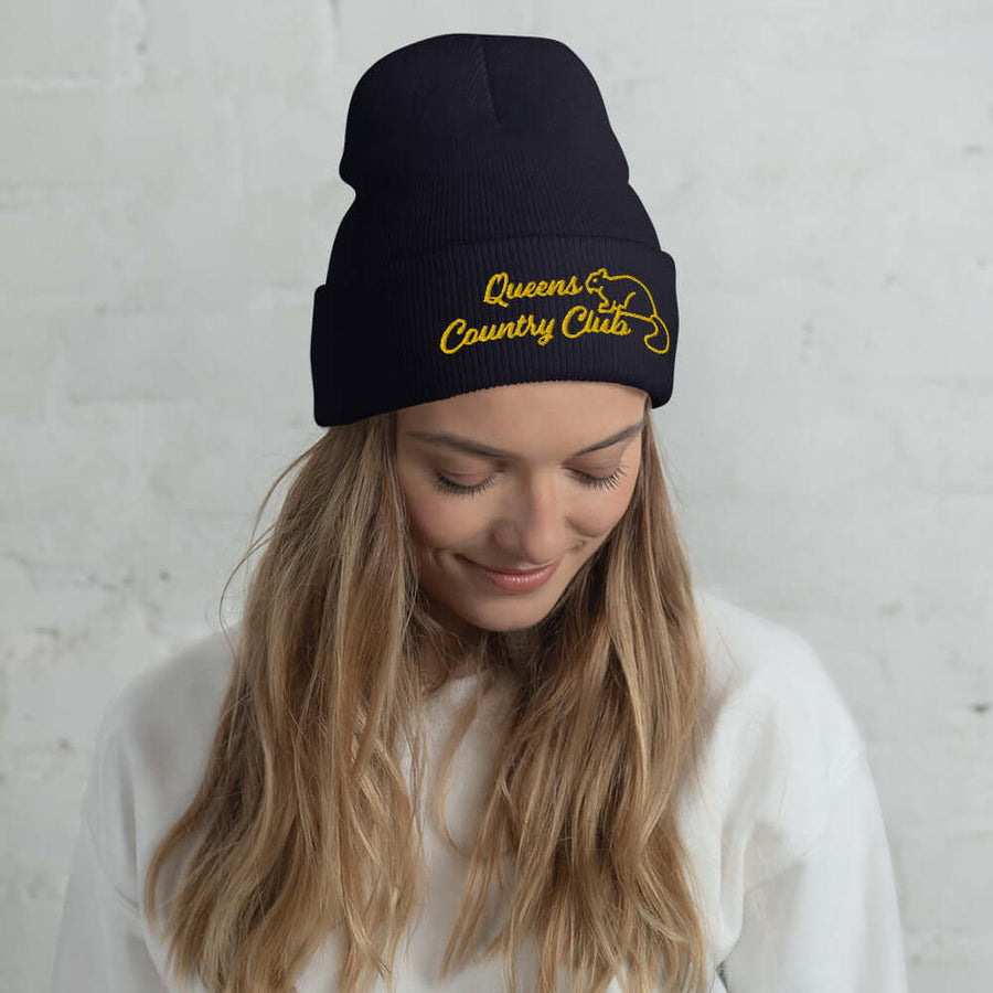 Queens Country Club with Squirrel Embroidery Cuffed Beanie - Queens Country Club