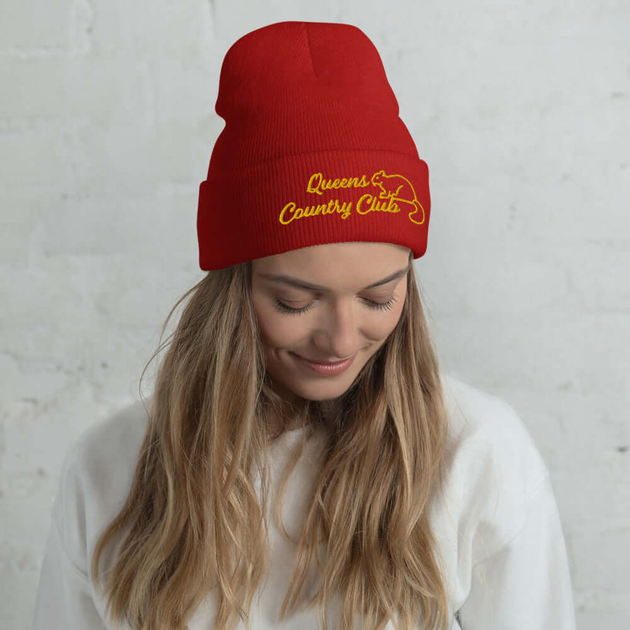 Queens Country Club with Squirrel Embroidery Cuffed Beanie - Queens Country Club