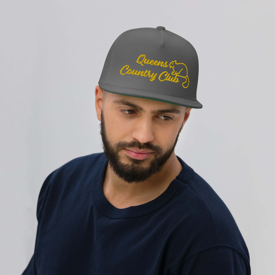 Queens Country Club with Squirrel Embroidery Flat Bill Cap