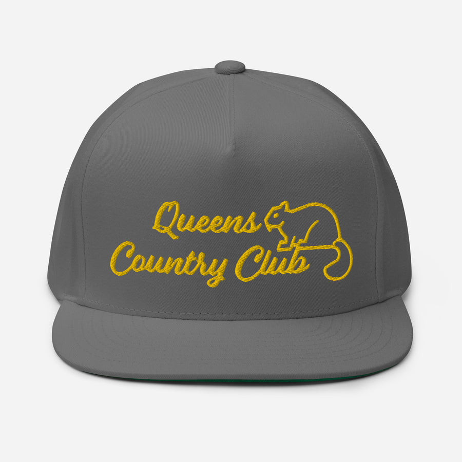 Queens Country Club with Squirrel Embroidery Flat Bill Cap