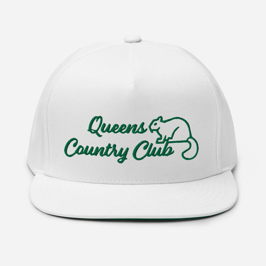 Queens Country Club with Squirrel Embroidery Flat Bill Cap - Queens Country Club